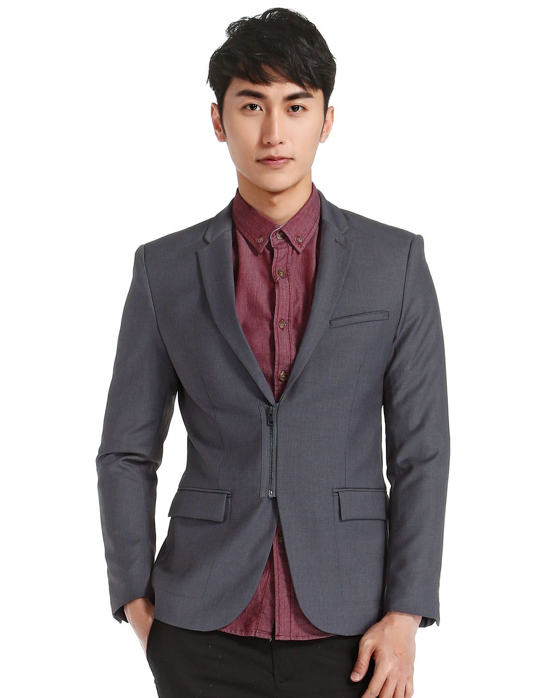 深灰色时尚商务翻领长袖休闲西服