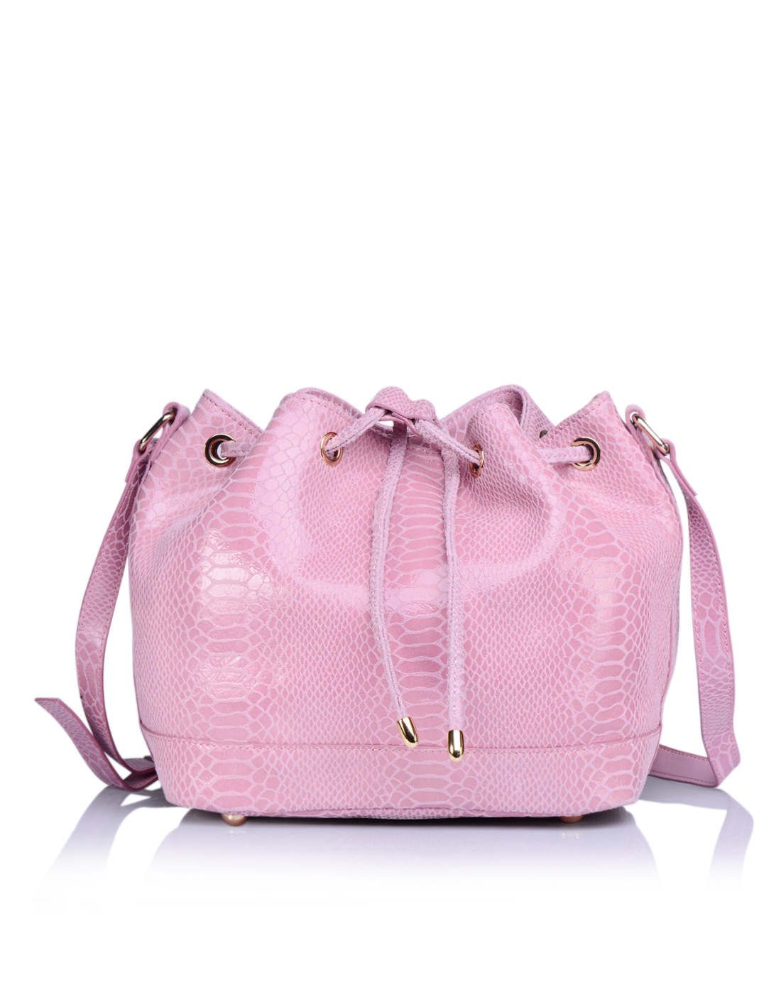 女款粉色牛皮水桶包