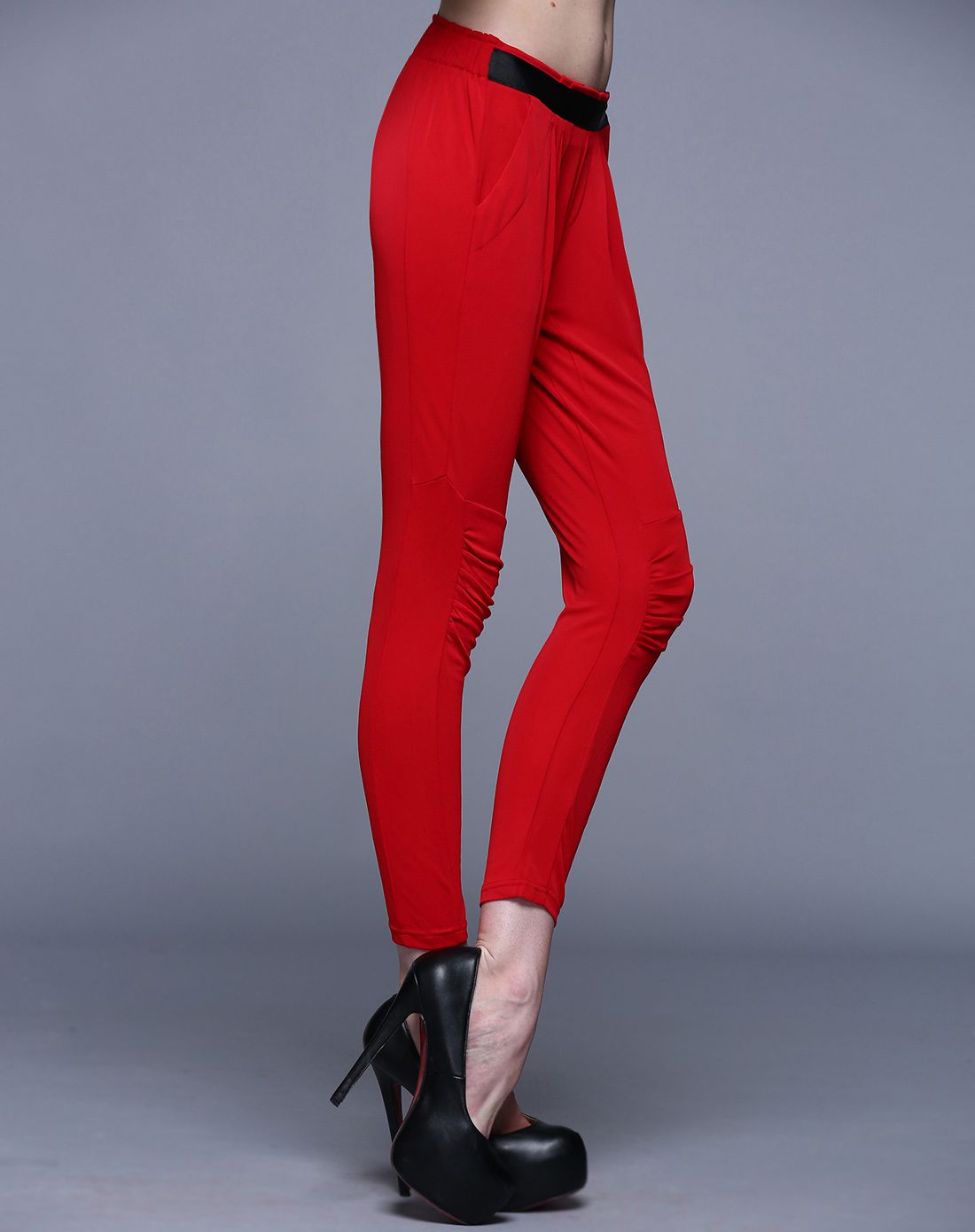 大红色修身显瘦气质紧身弹力外穿女款长裤