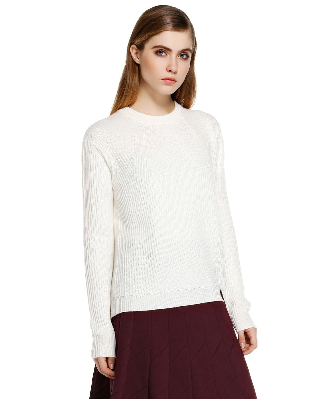 eq:iq门店直送白色舒适简洁休闲长袖山羊绒衫00315585060k1_唯品会