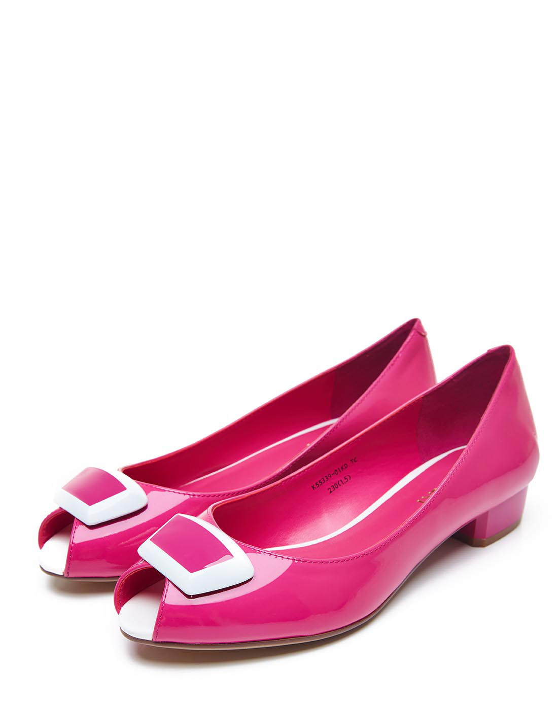 专柜同步浅紫红色珠光牛漆皮平跟空鞋