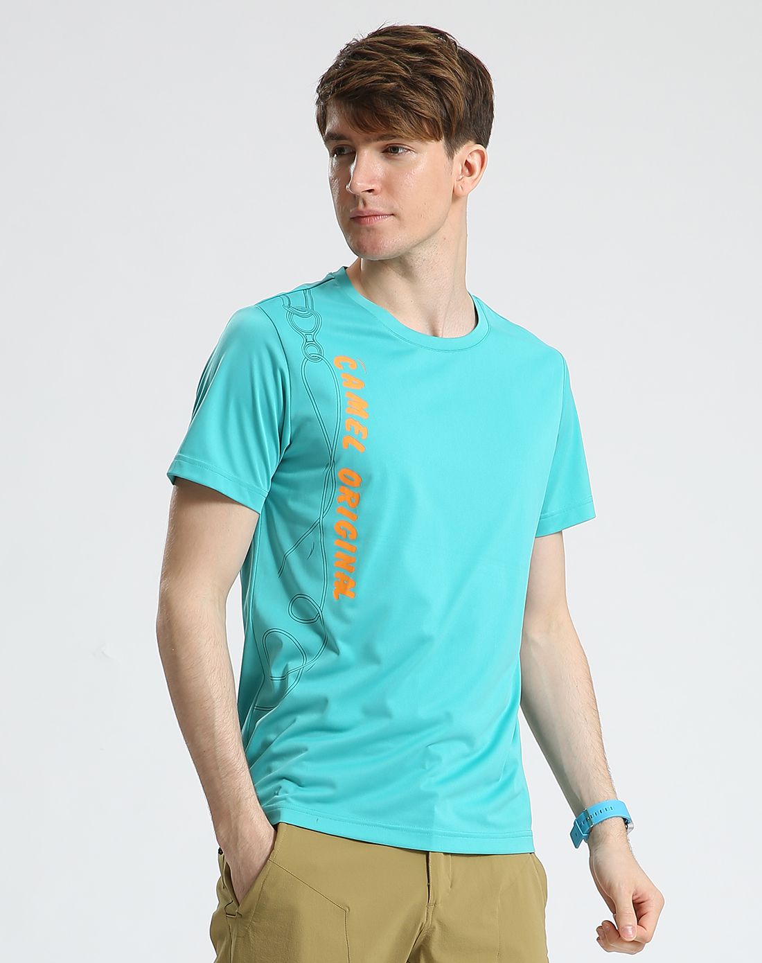 冰蓝纯色清爽 男款速干t 圆领