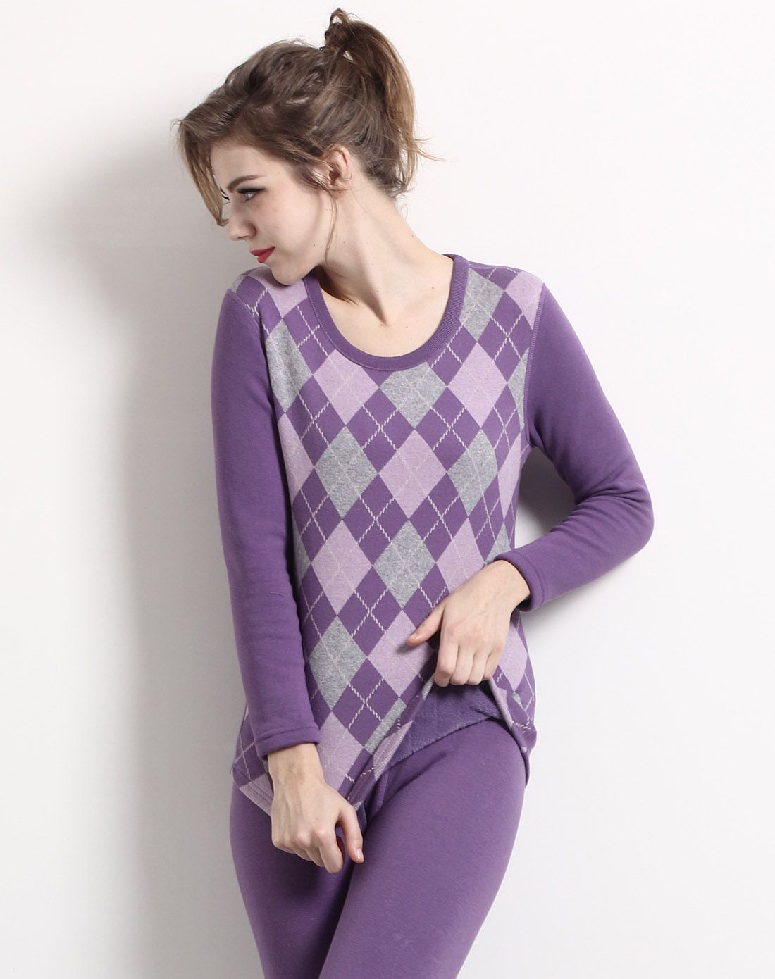 女款柔紫色羊毛暖尚绒内衣套装—雅格版