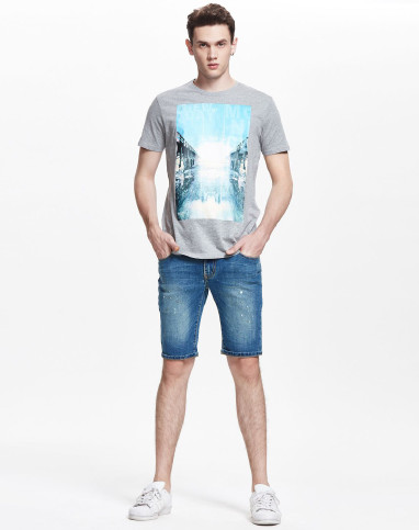 丹麦wagner旗下集合品牌灰色印花透气纯棉短袖t恤2-4041400116_唯品会