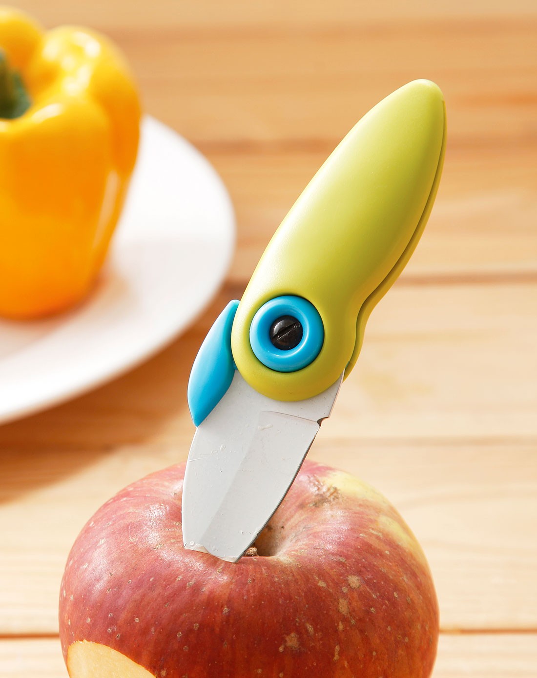厨房小鸟造型可折叠陶瓷刀(黄绿色)