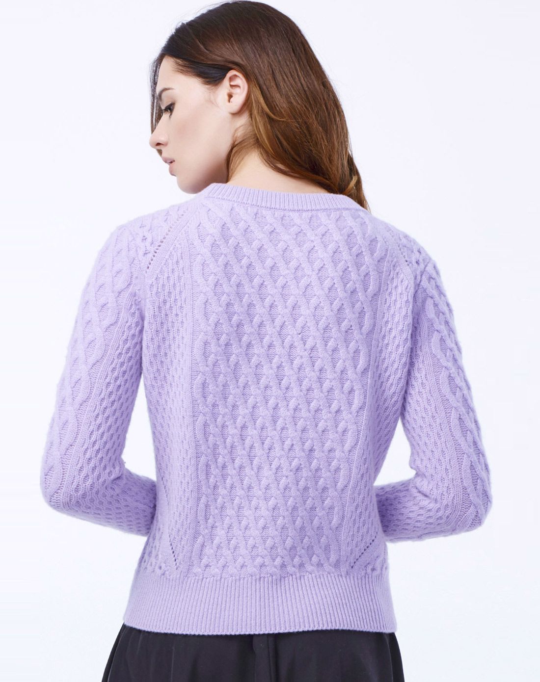 红莲honglian羊绒男女装女式雪青色羊绒圆领绞花女套衫