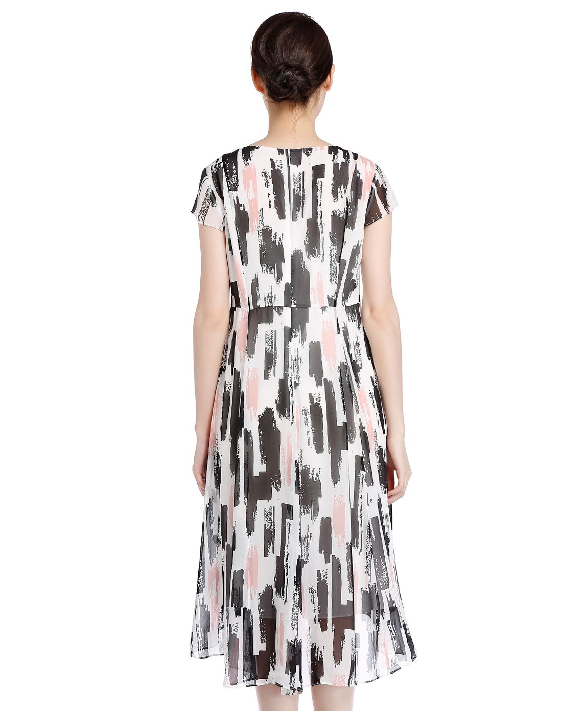 珂莱蒂尔koradior elsewhere女装专场 黑/粉色俏丽秀气短袖连衣裙