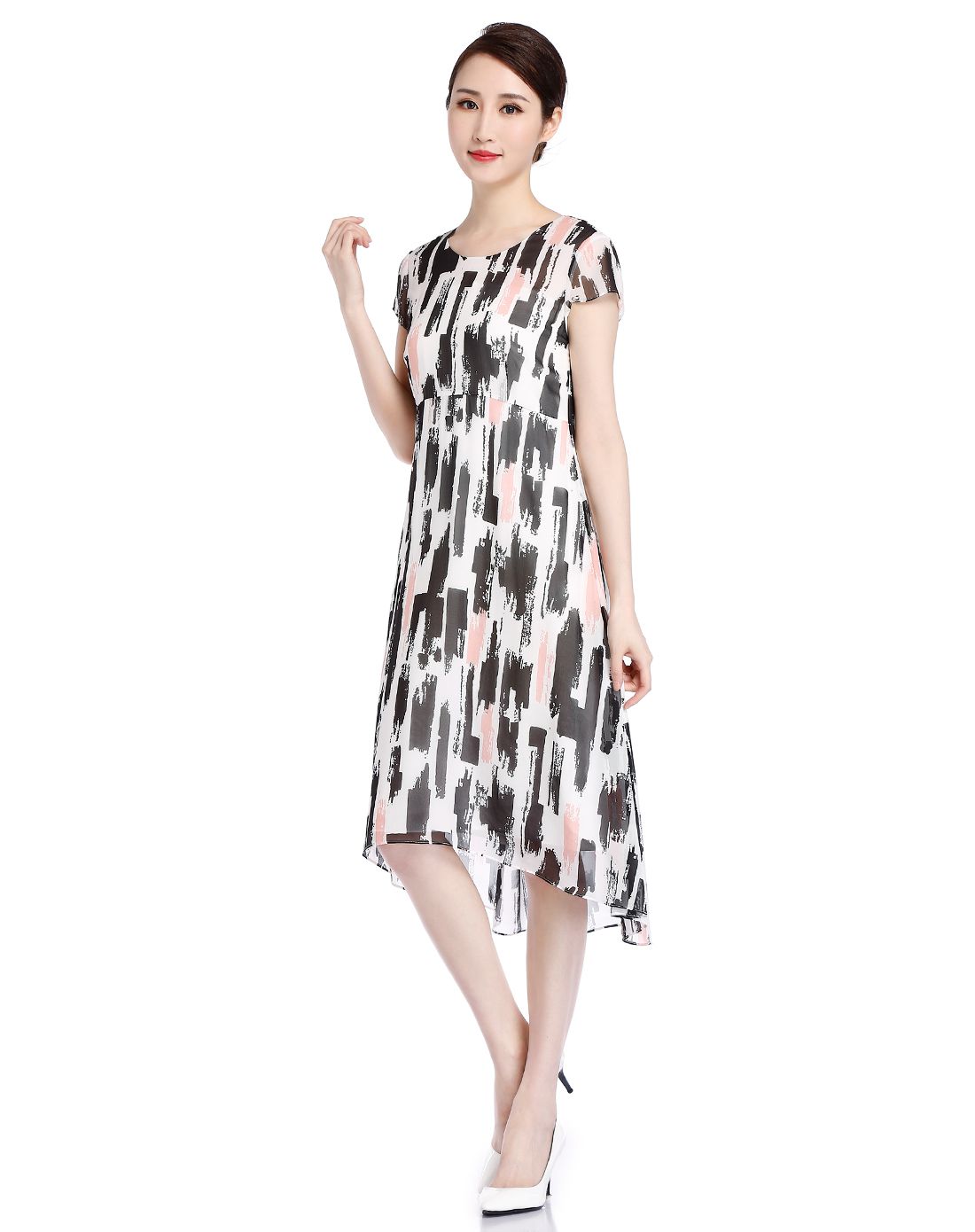 珂莱蒂尔koradior elsewhere女装专场 黑/粉色俏丽秀气短袖连衣裙