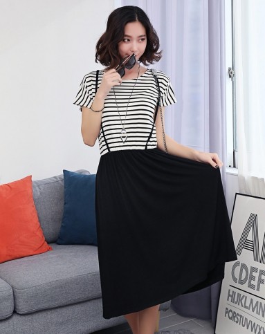 美都汇modewe女装移动端专场时尚条纹拼接连衣裙am000509_唯品会