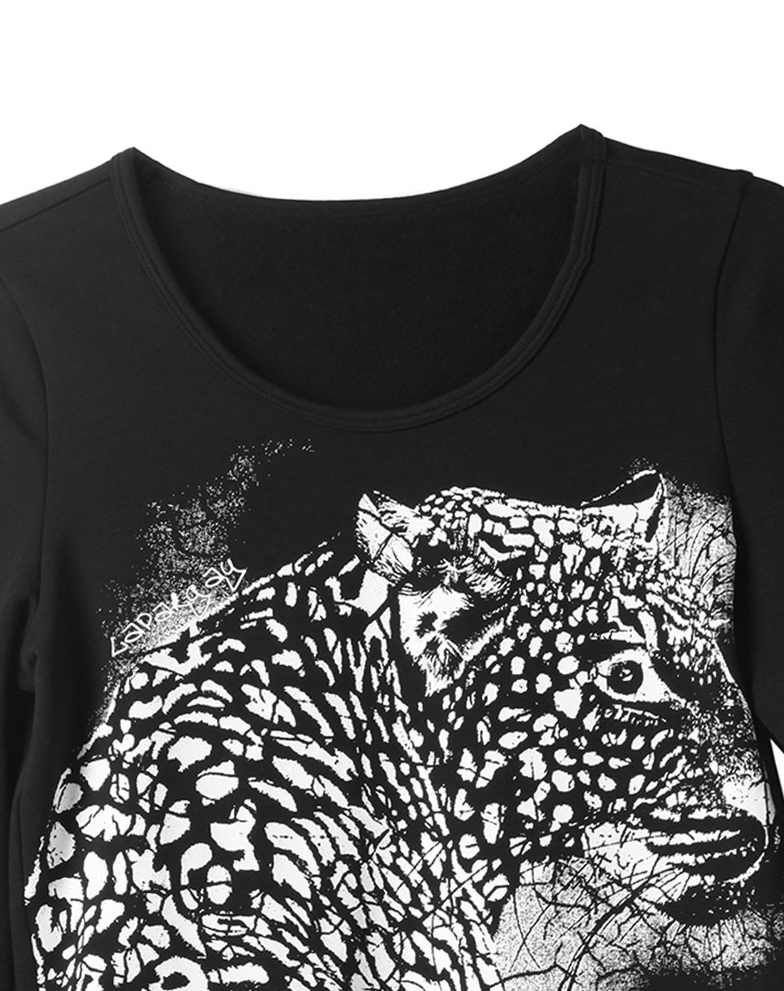 黑色豹子印花圆领t恤