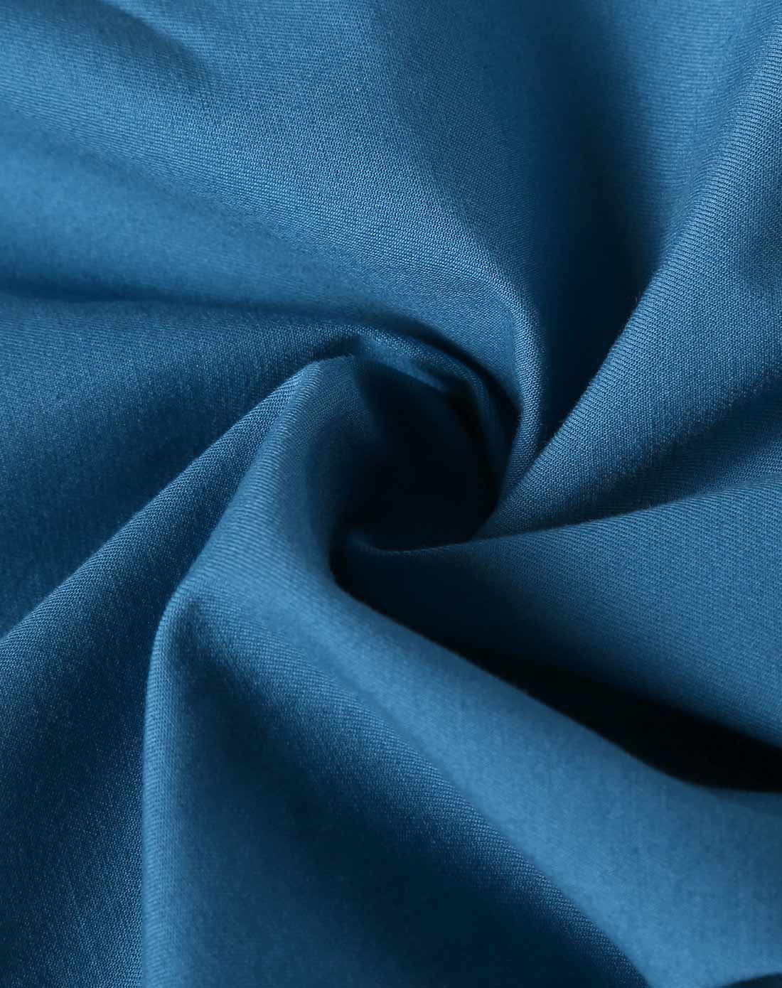 浅湖蓝修身窄脚休闲七分裤