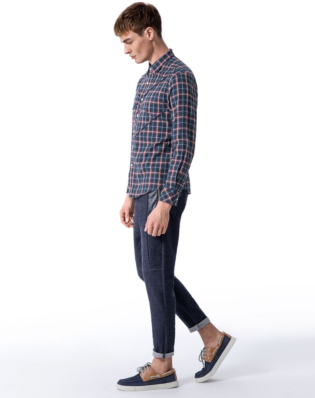 卡宾cabbeen lifestyle枣红色个性尖领长袖衬衫314310901024_唯品会