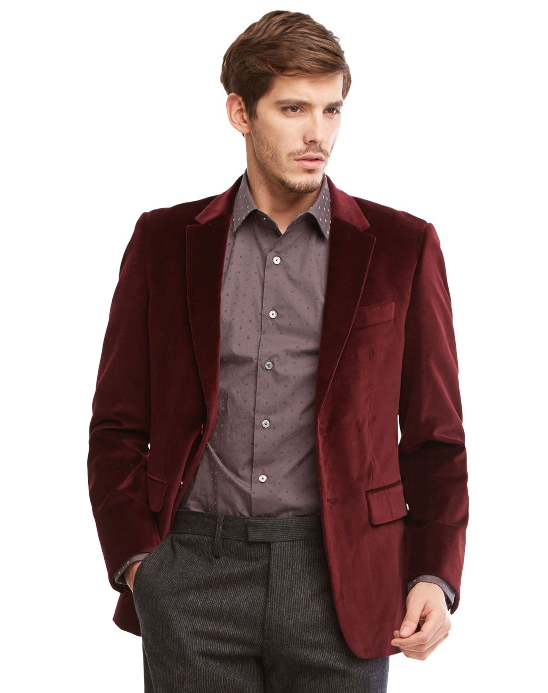 深红色时尚气质绅士纯色长袖西服