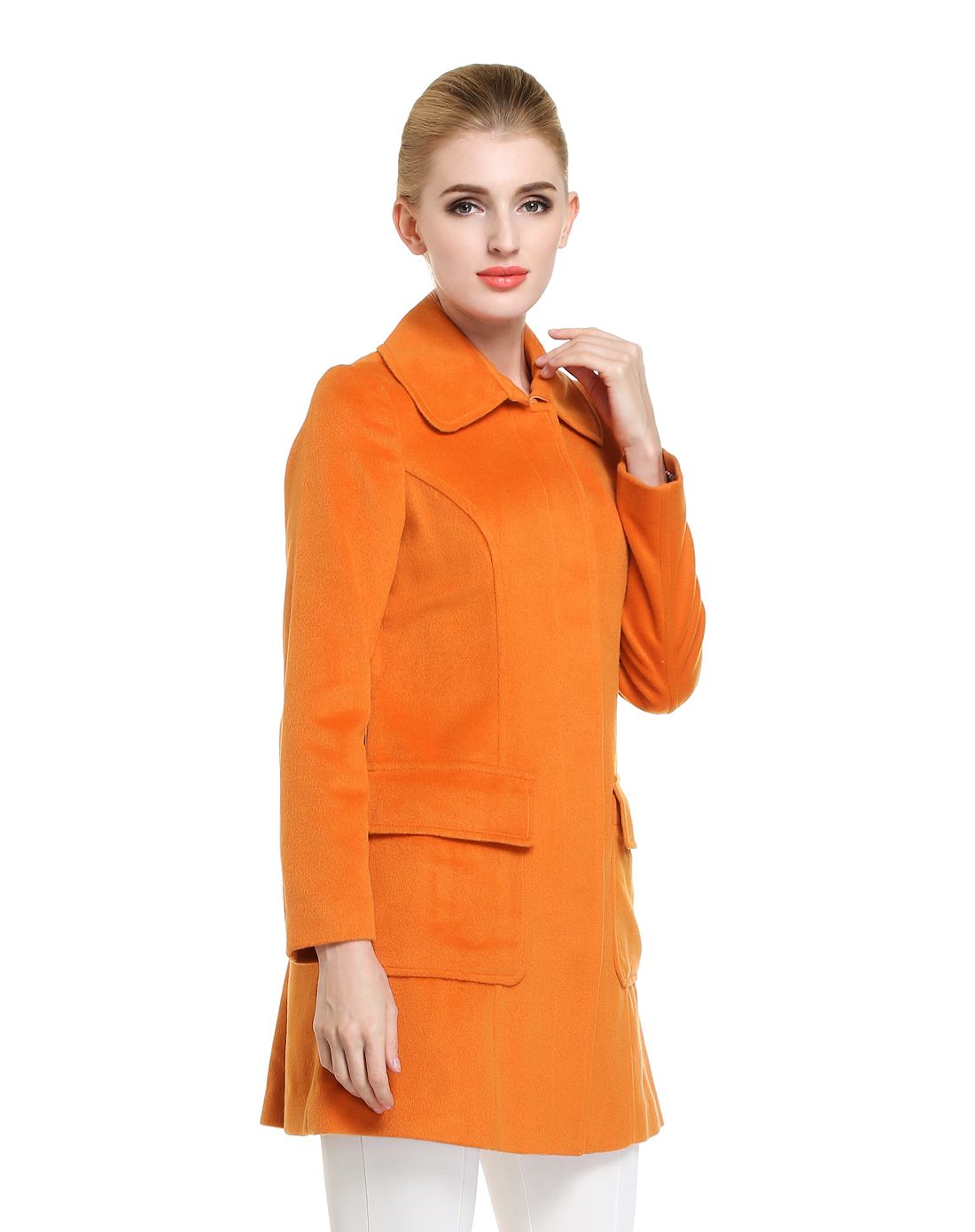 橙色时尚简约长袖中长款外套