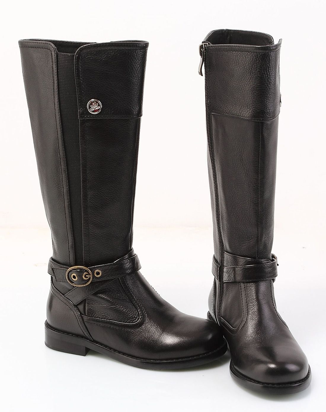 嫒宝时hercastlè法国时尚黑色小牛皮马靴890042_唯品会