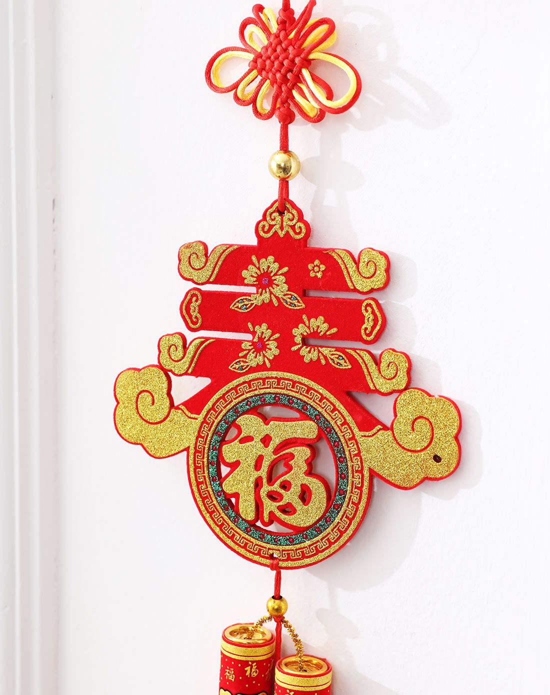 jm高品新年纳福吉祥红火单板挂6头4号鞭炮福字挂件