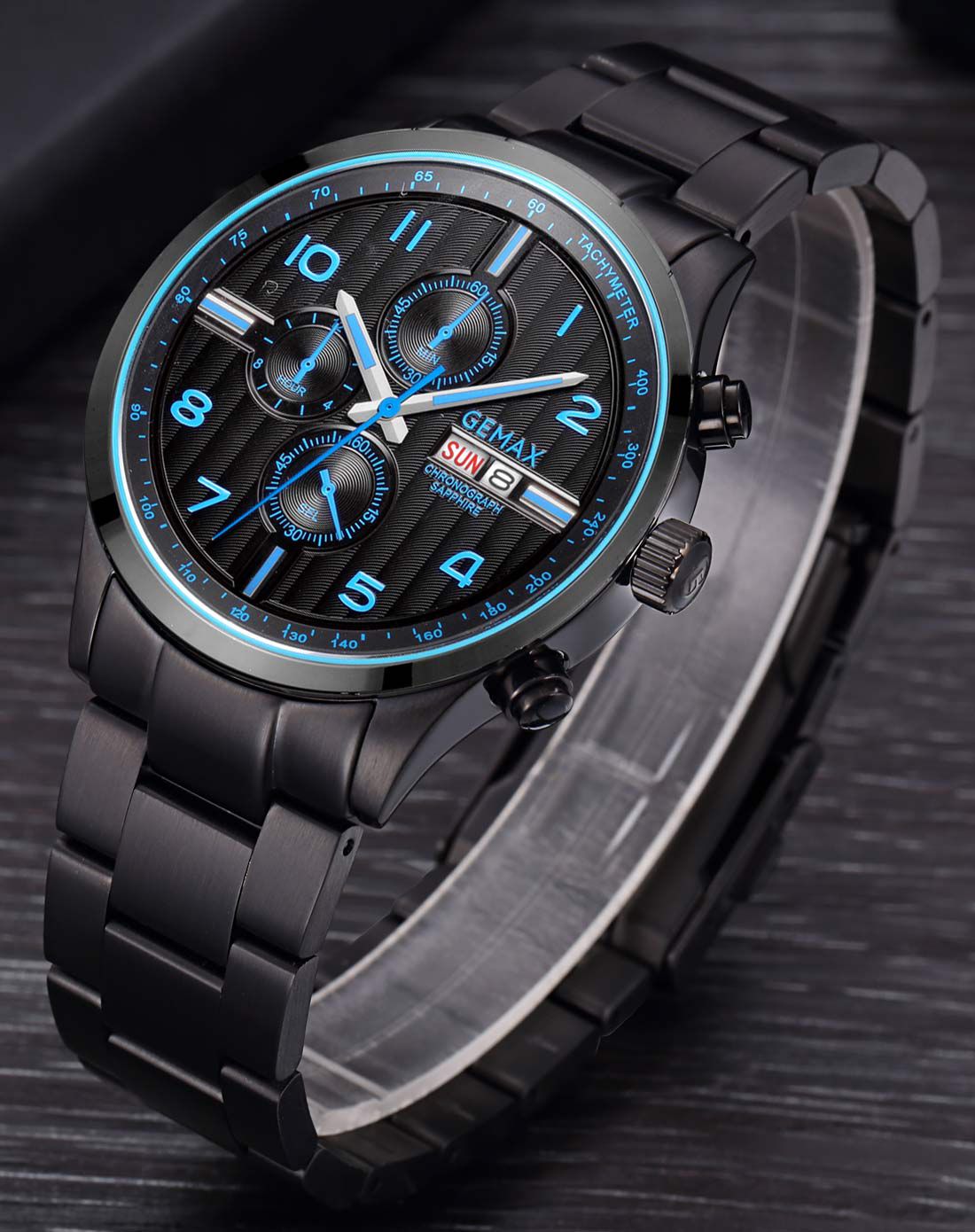 gemax 格玛仕酷黑六针计时功能男士商务手表