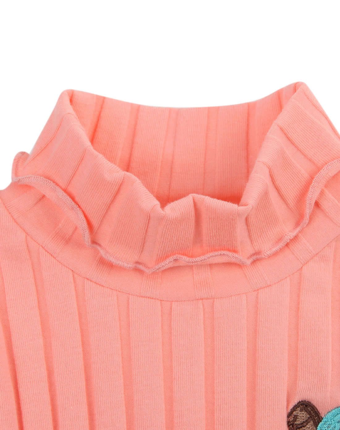 女童粉色纯棉高领竖纹打底衫