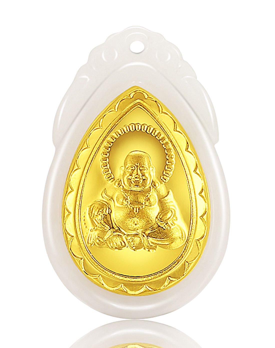 张万福 光面光环佛 足金金镶玉佛吊坠(不含链)(定价)