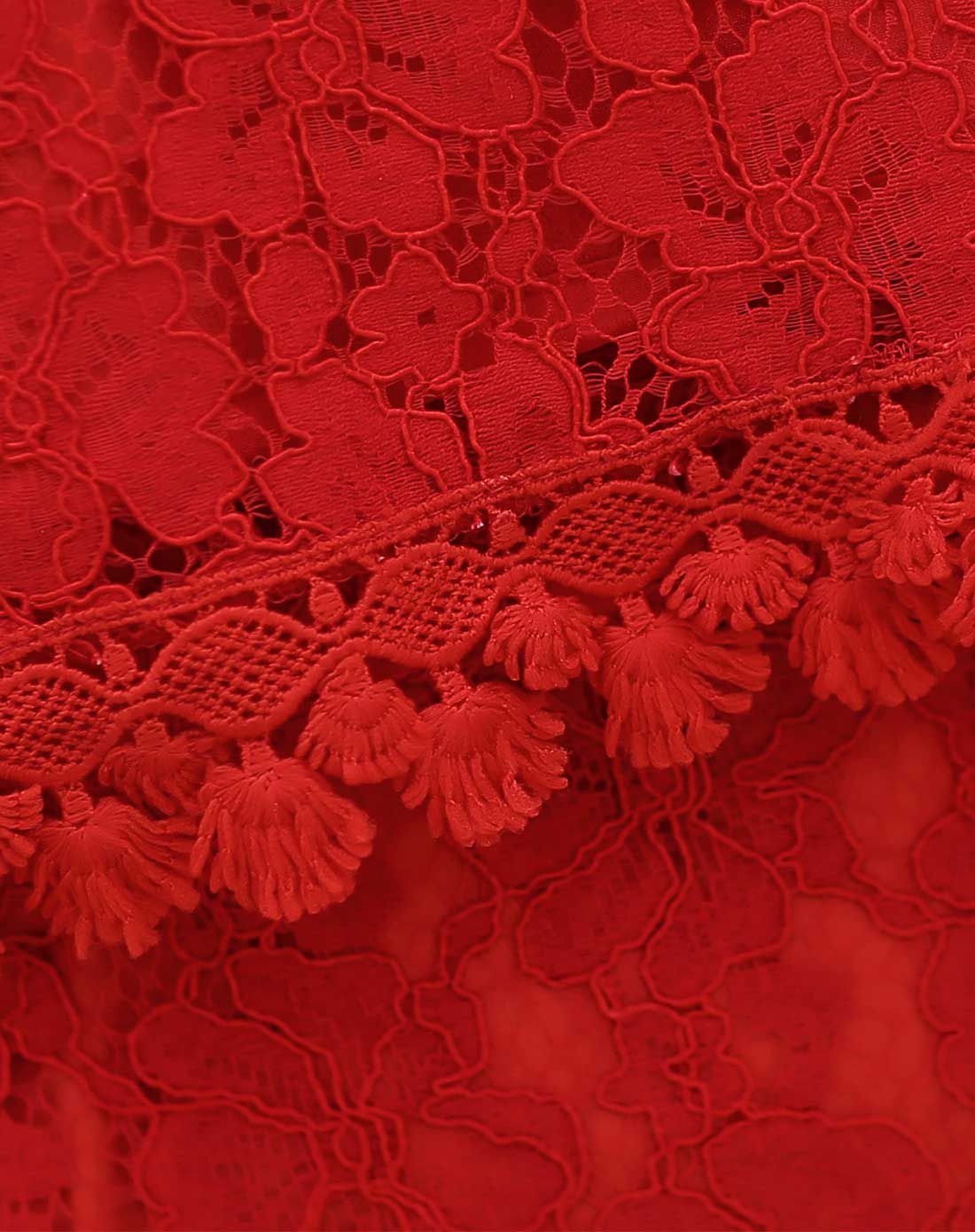 中国红蕾丝花色两件套