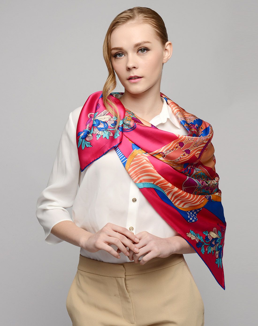 恒源祥丝巾专场恒源祥 女款手工台版印花重磅真丝大方巾hyx1610zf505