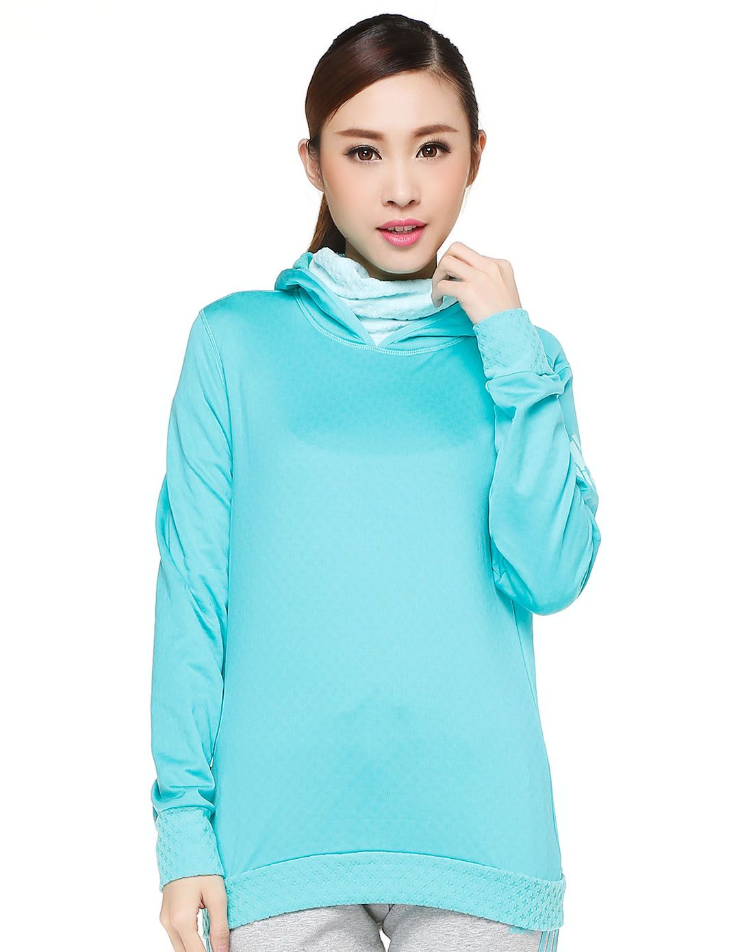 时尚休闲 女款青色连帽卫衣 训练系列