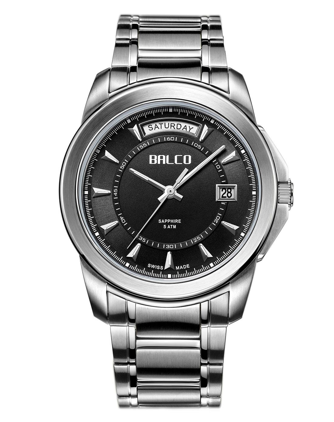 拜戈balco 专柜同步 商务黑盘钢带石英男表