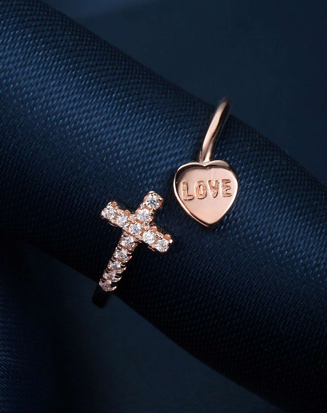 【丘比特之心】s925银镀金爱的信仰丘比特十字架爱心造型时尚开口戒