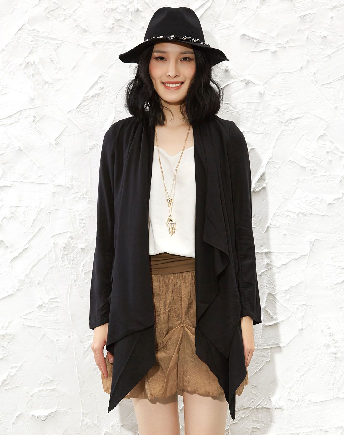 女装黑色春季披挂式两穿外套