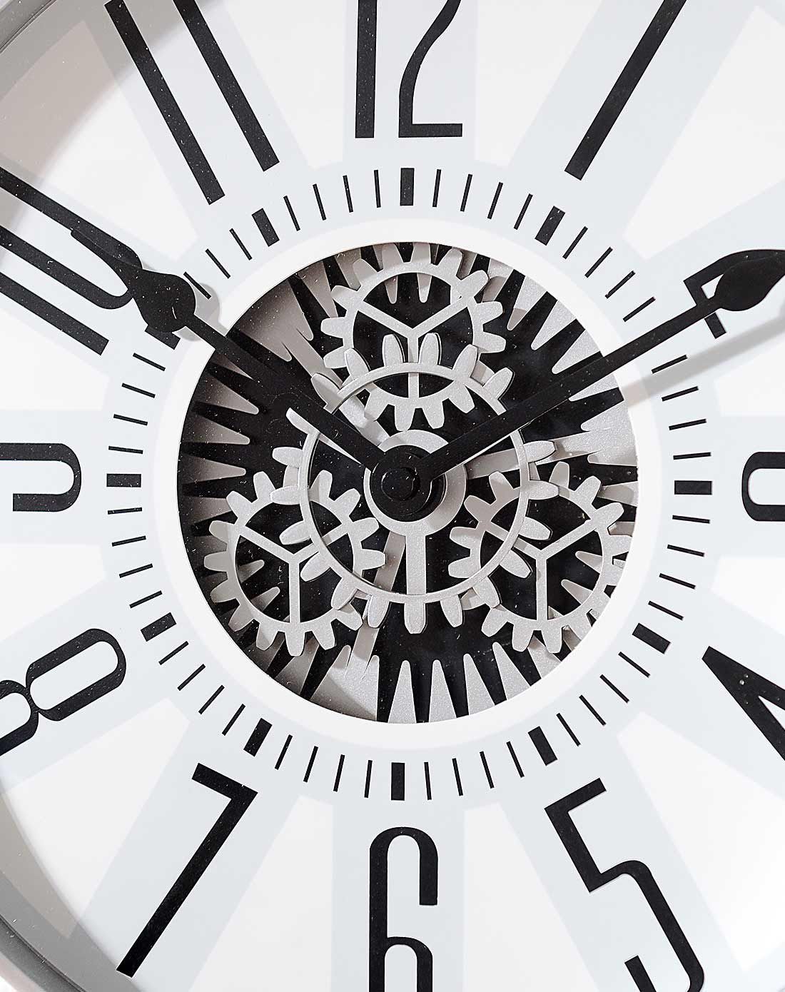 现代简约客厅墙面装饰钟表 时间回忆白色数字齿轮挂钟