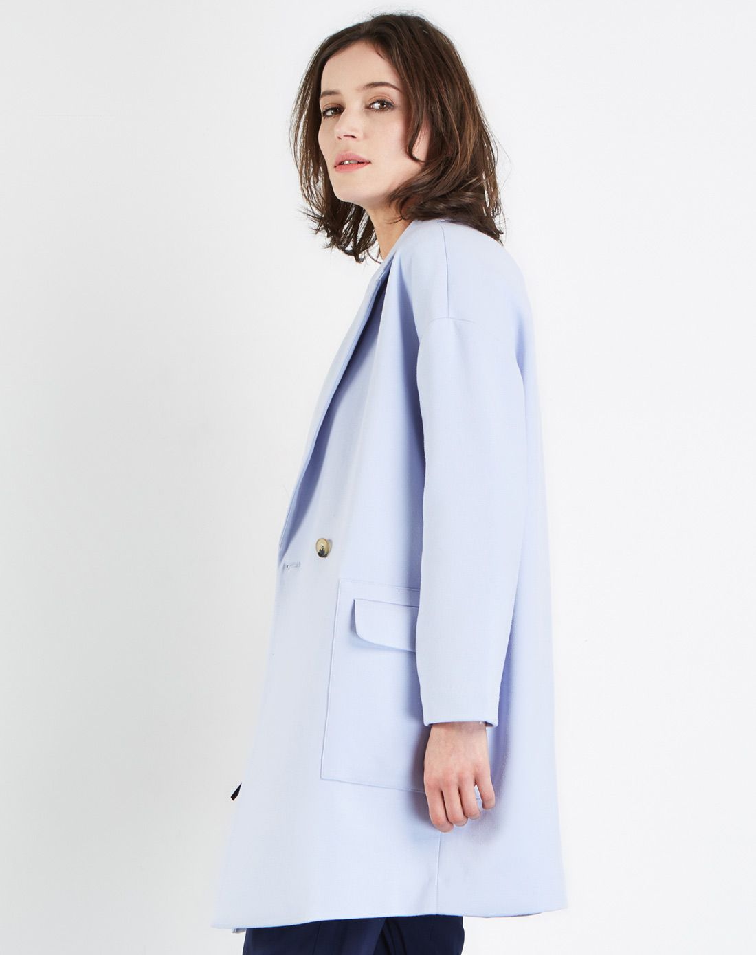 石灰蓝条纹大衣