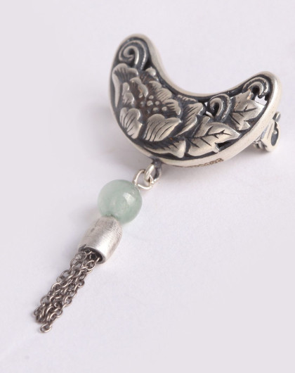 ph7 原创古典设计925银玛瑙别针饰品领针 镂空雕花银胸针女 新品