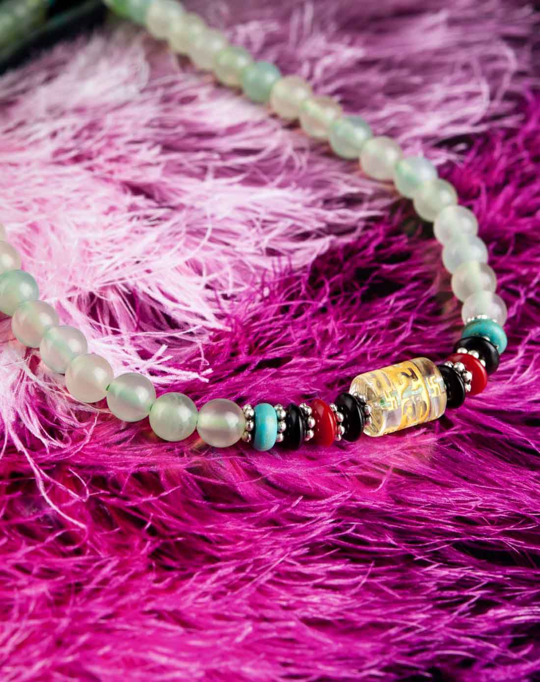 powkeen 葡萄绿玛瑙六字真言转运手串