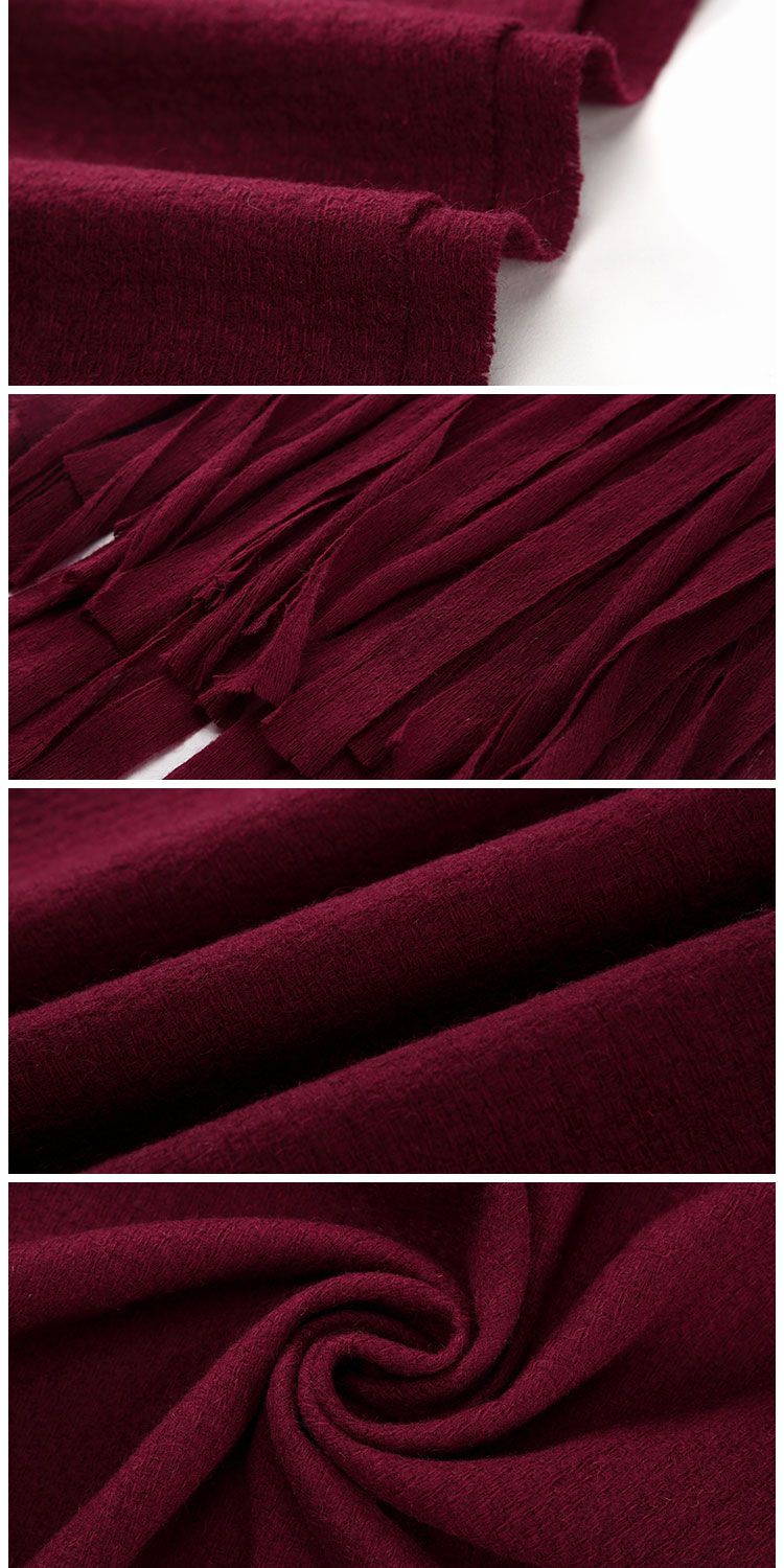 男女通用酒红色大流苏围巾披肩