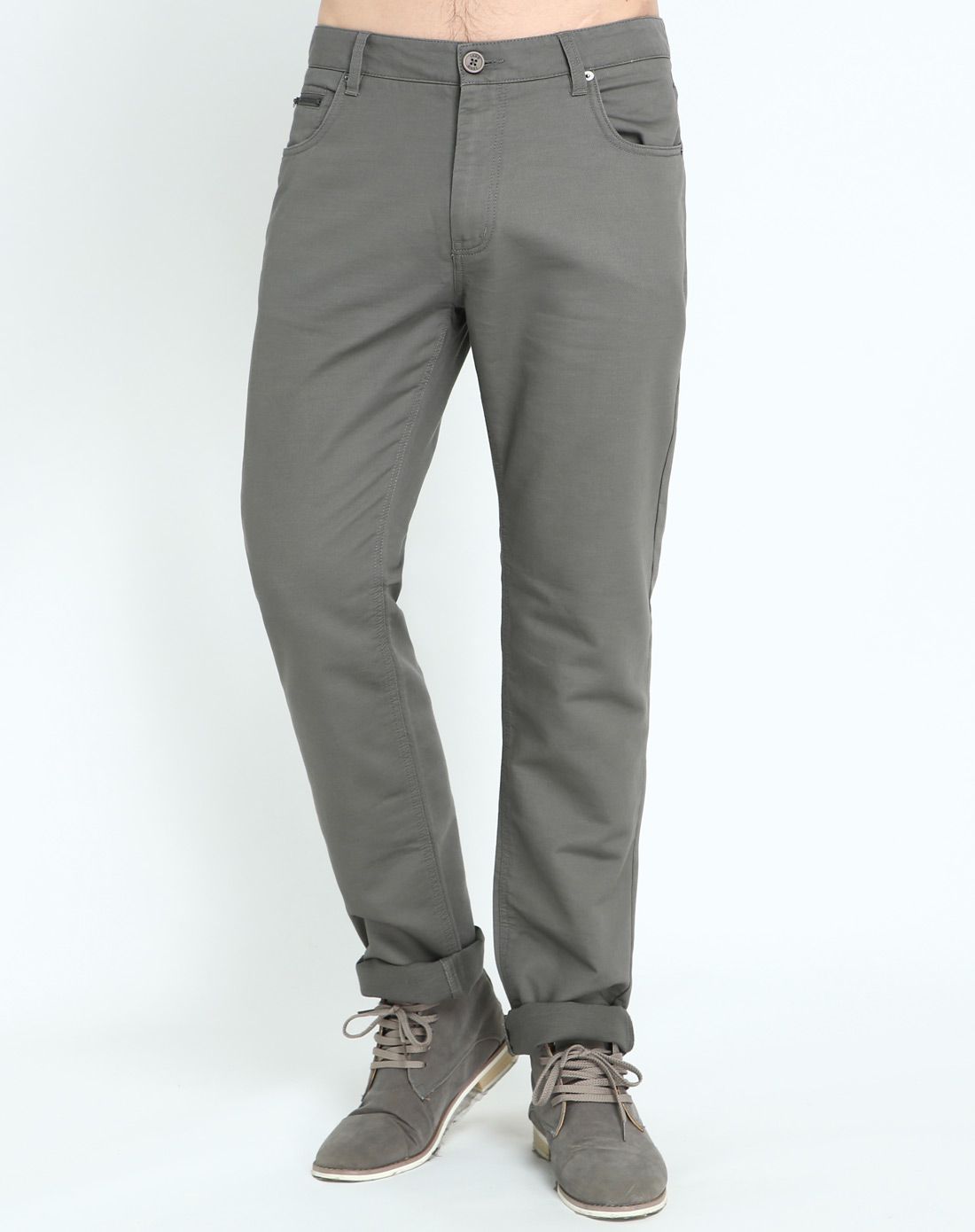 钢灰色纯棉商务休闲裤