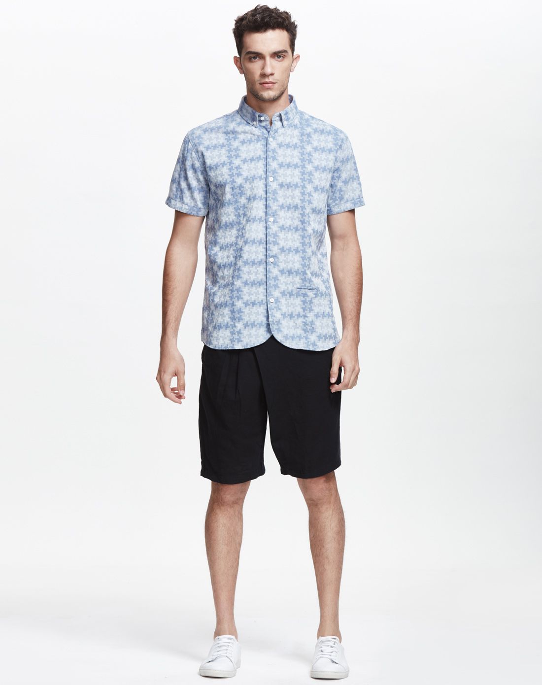 丹麦wagner旗下集合品牌浅蓝舒适透气纯棉清爽印花衬衫30-2905900136