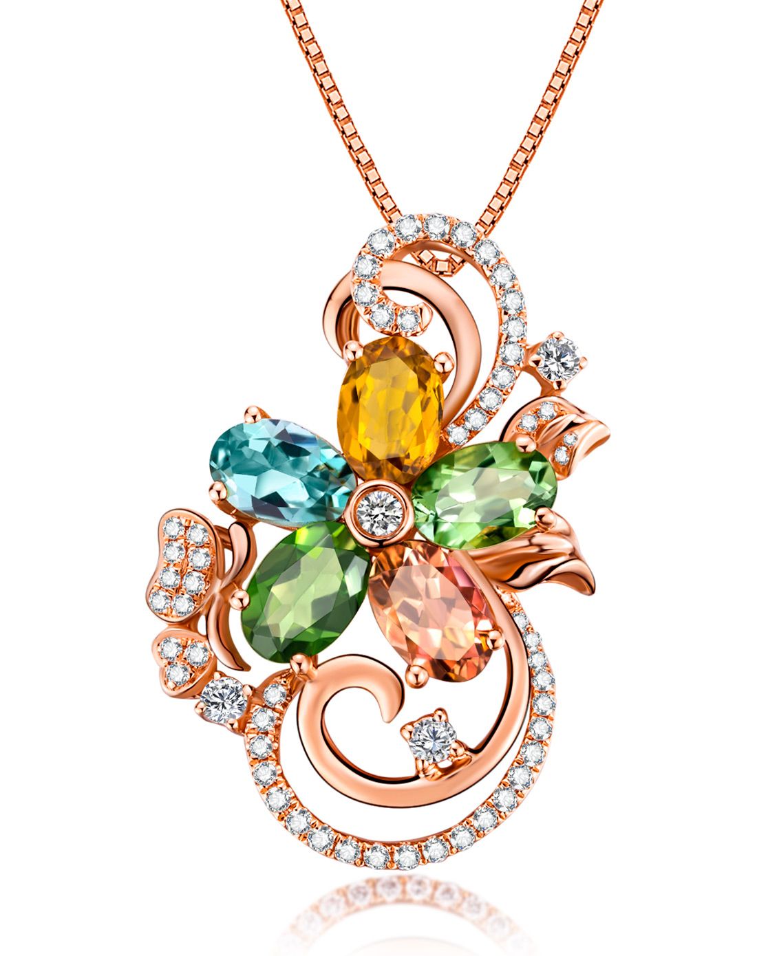 2.22ct彩色碧玺18k金吊坠