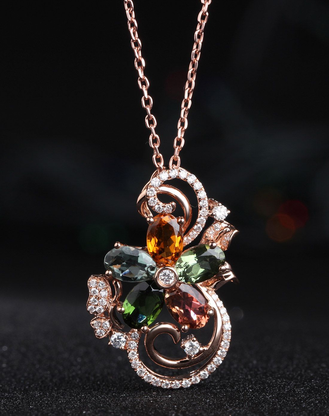 2.22ct彩色碧玺18k金吊坠