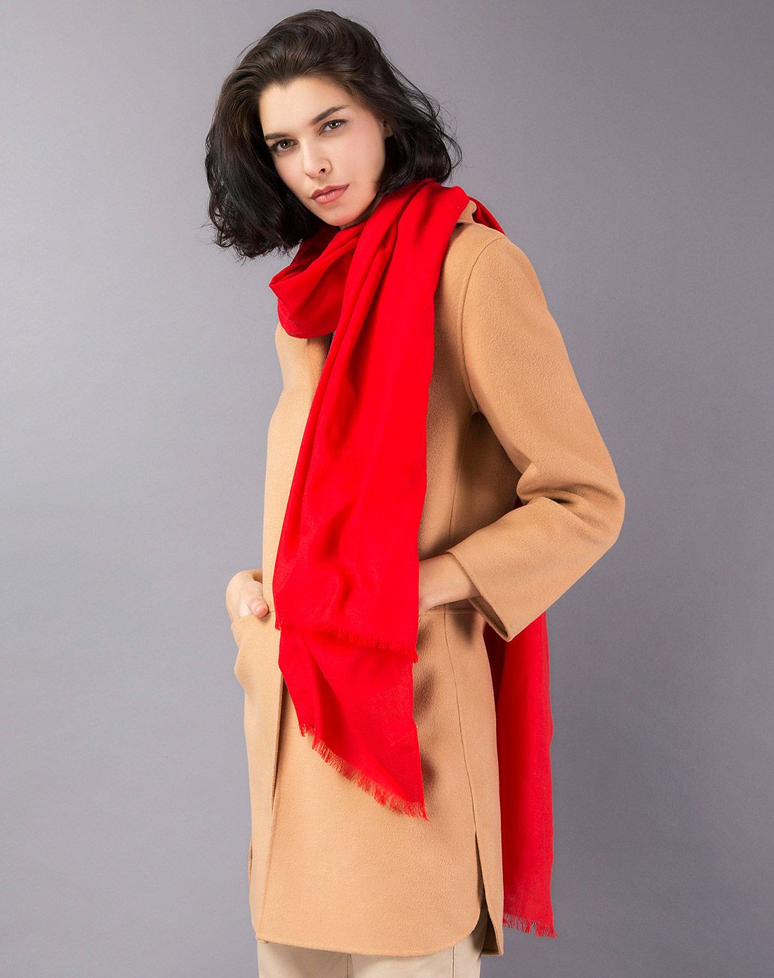 美帜 精纺80支澳洲丝光羊毛大围巾 披肩 暗红色