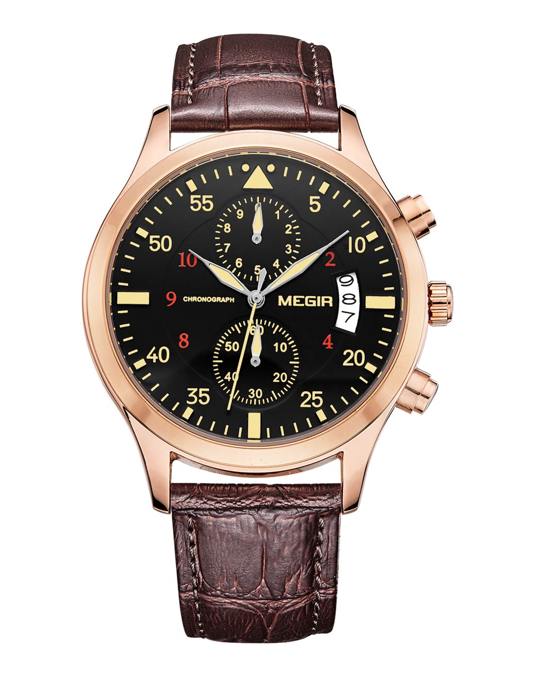 美格尔 黑面玫壳双眼多功能计时休闲男士石英表