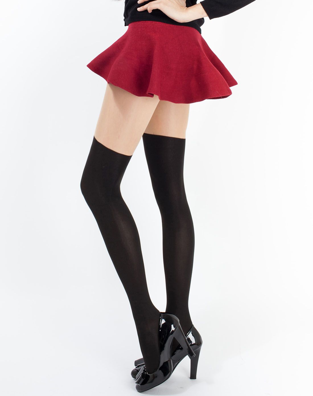 玛榭80d 假膝上双色显瘦裤袜