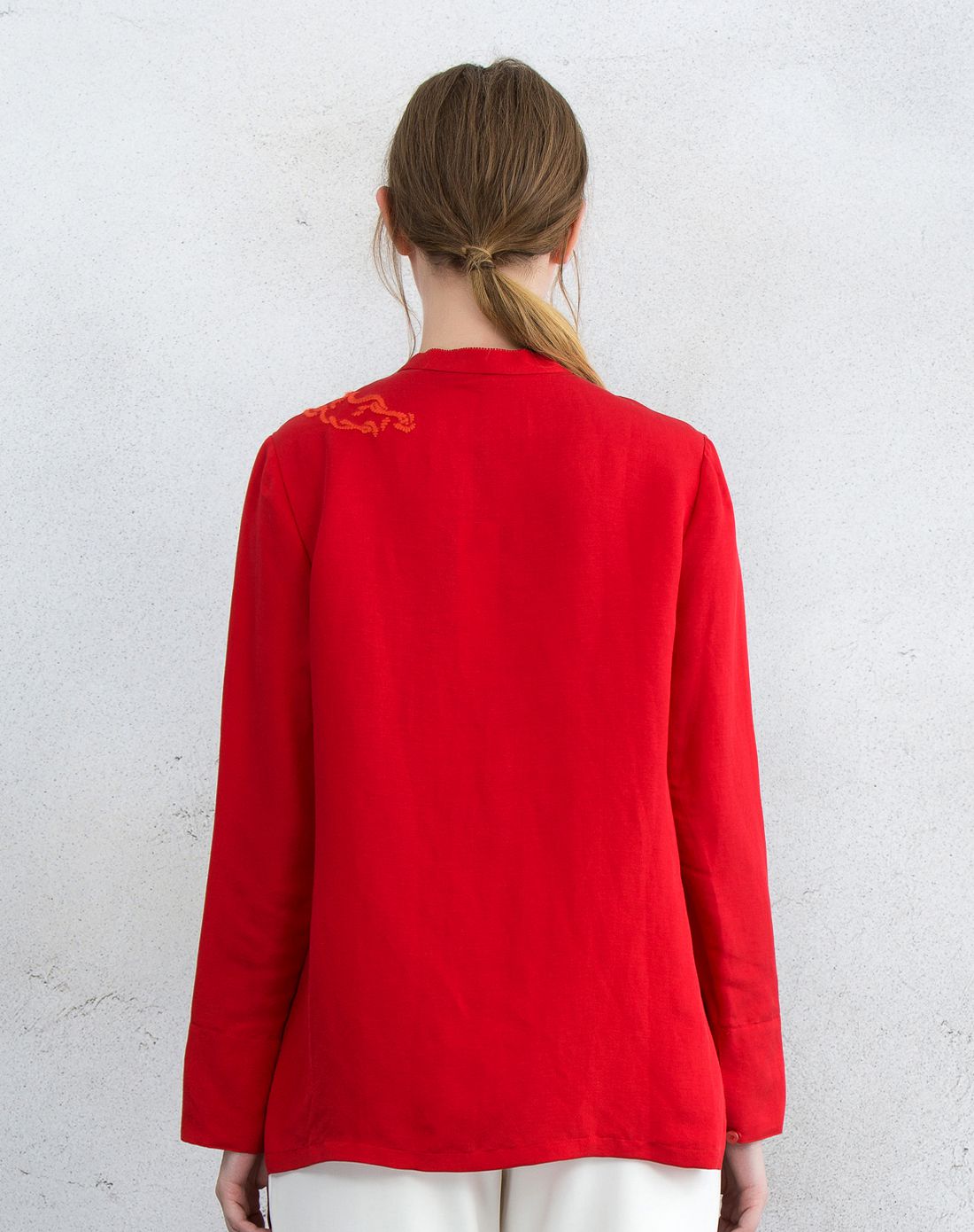 大红中式领衬衫