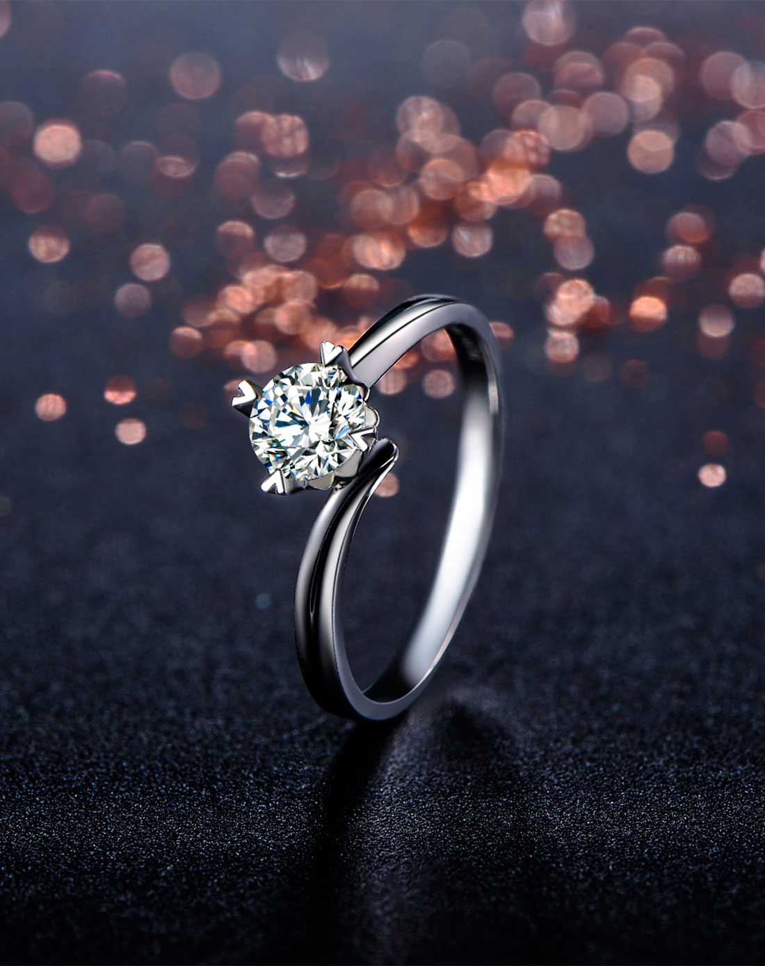 白18k金单钻爪镶13分钻戒婚戒