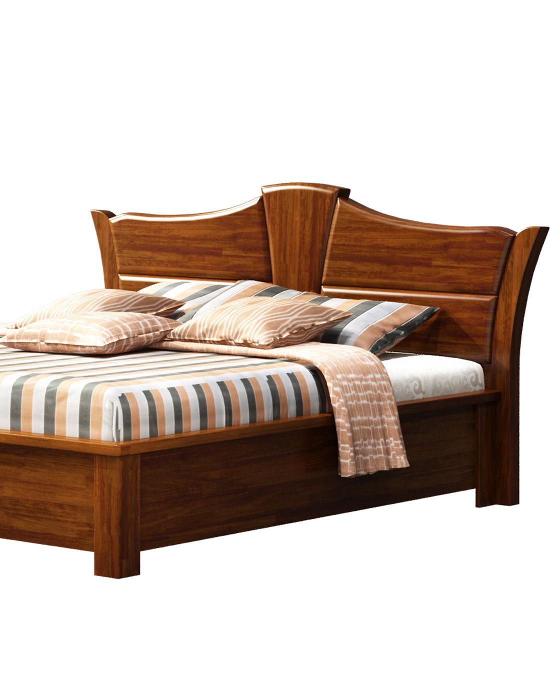 华日家居胡桃楸木1.8米箱体床 床头柜x2