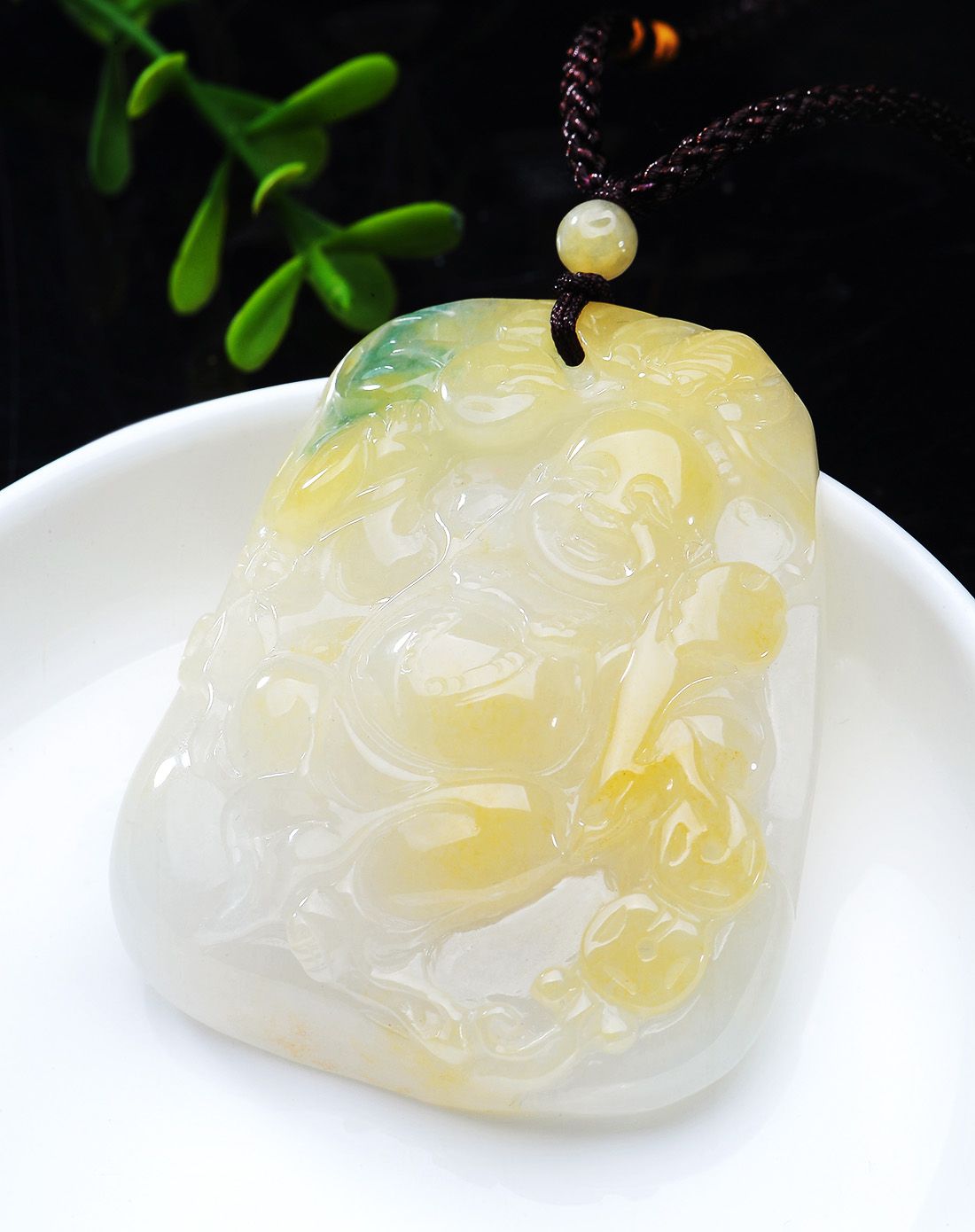 tamina 天然a货翡翠黄翡逍遥自在佛吊坠(附证书)