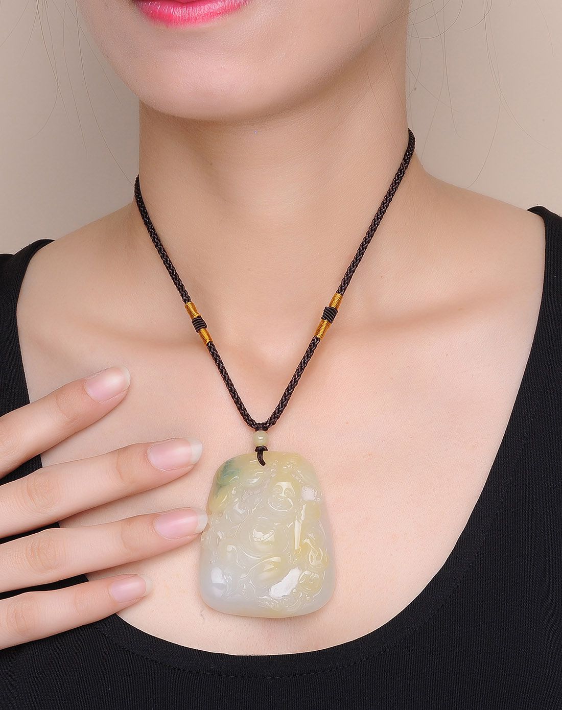 tamina 天然a货翡翠黄翡逍遥自在佛吊坠(附证书)