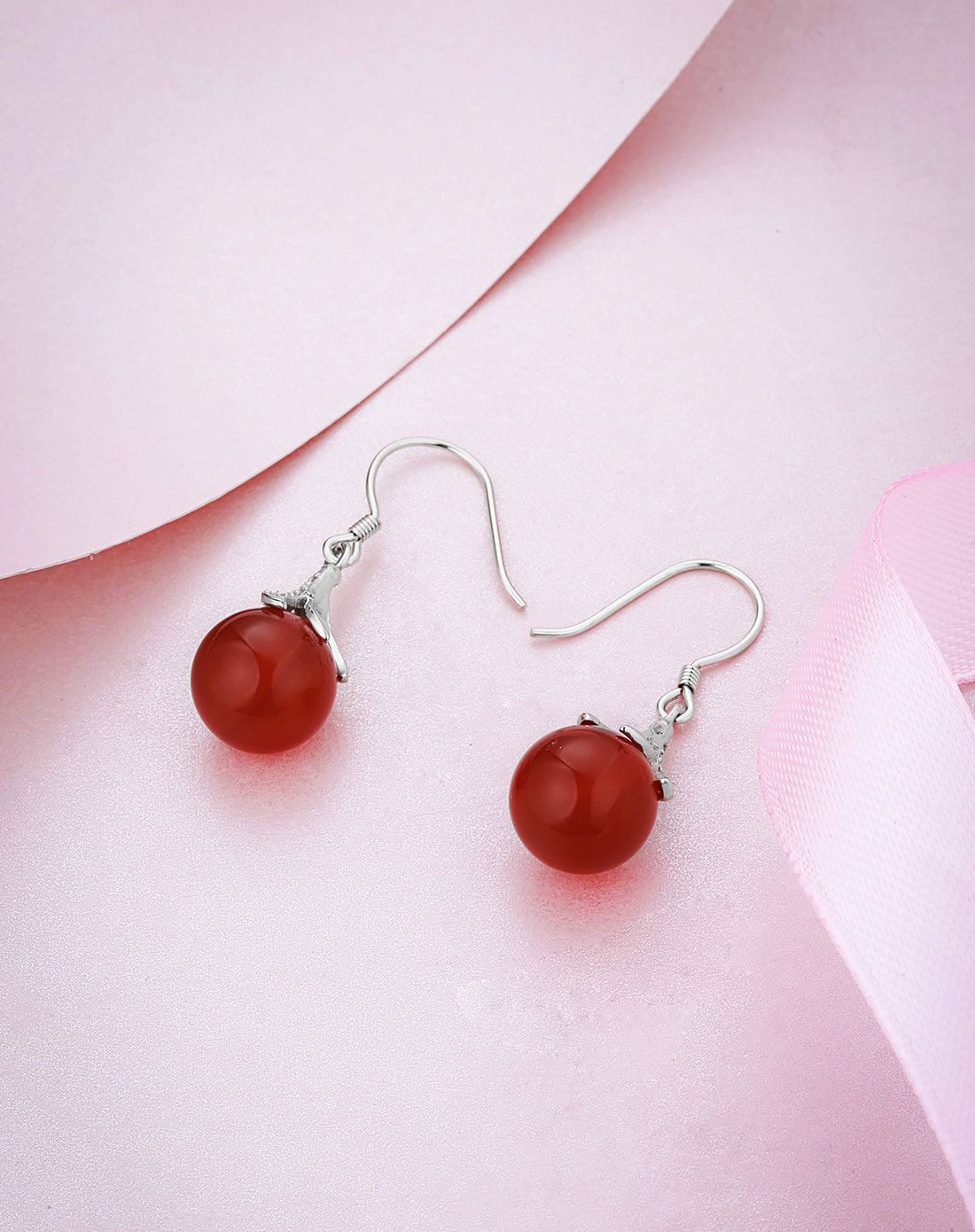 925银红玛瑙耳坠 摇曳
