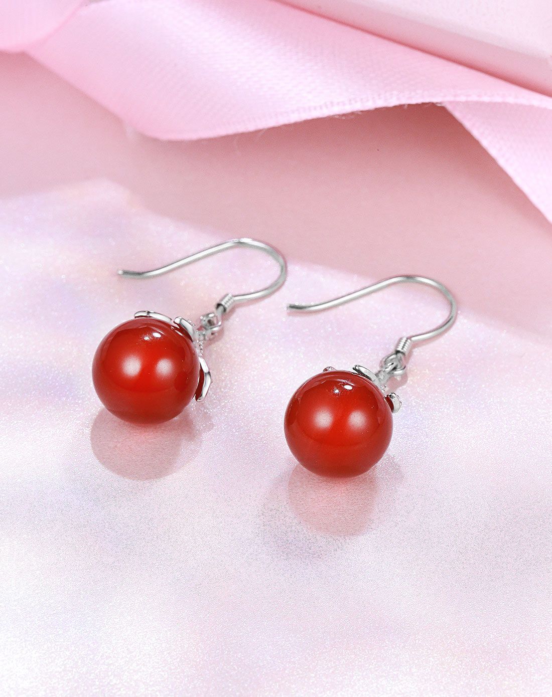 925银红玛瑙耳坠 摇曳