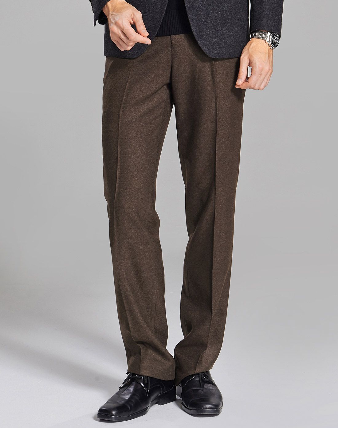 咖啡色韩版修身西裤