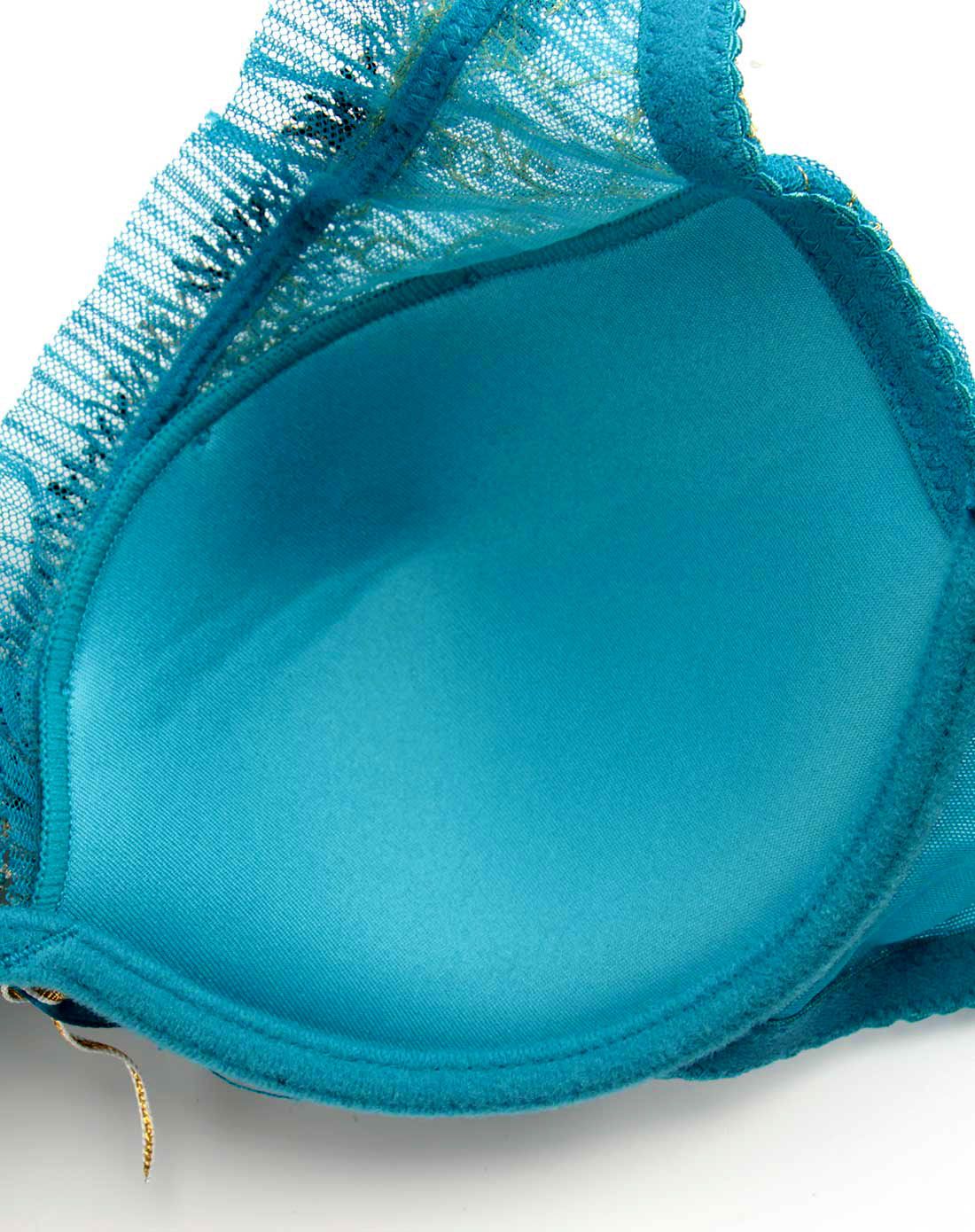 孔雀蓝深v性感蕾丝b杯文胸